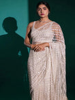 White Color Mono Net  Saree With Sequence Work Blouse
