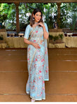 Sky Blue Color Khadi Organza With Floral And Sequence Work Saree