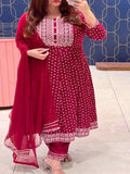 Embroidery Work Readymade Rayon Anarkali Kurti Pant with Chiffon Dupatta For Women 12-KN1