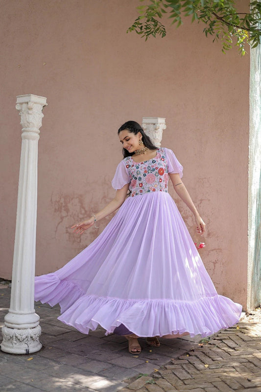 Traditional Fancy Latest Ethnic Indian Readymade Faux Georgette Long Anarkali Flair Gown Dress 13-SR51 image 1