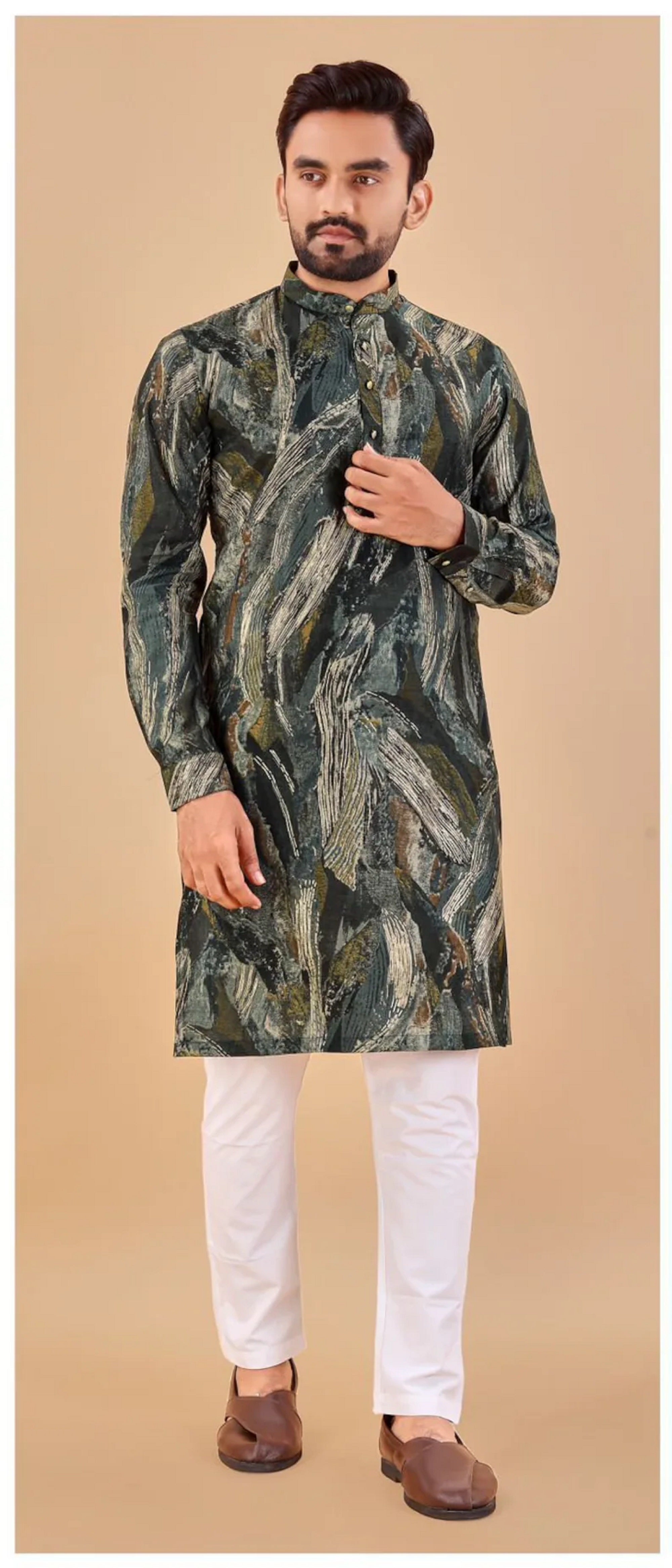 Mens Kurta Sets Cotton Kurta With Pajama Pants, Kurta Churidar, Kurta Pajama Men, Men Kurta Pajama 16-SR13 image 1