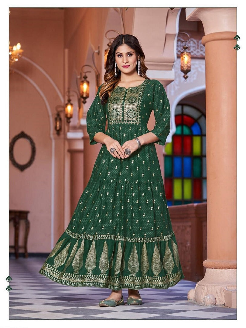 Fancy Long 3 Layer Flair Slub Rayon Gown Collection 13-SR16