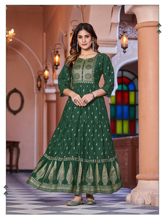 Fancy Long 3 Layer Flair Slub Rayon Gown Collection 13-SR16