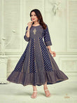 Latest Designer Party Wear 14Kg Rayon Foil Print Flair Gown 13-SR8