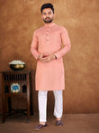 Men's Solid Straight Jacquard Silk Kurta Cotton Pyjama Set Kurta for Men
