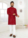Stitched Indian Wedding Silk Heavy Embroidery Work Kurta Pajama image 1