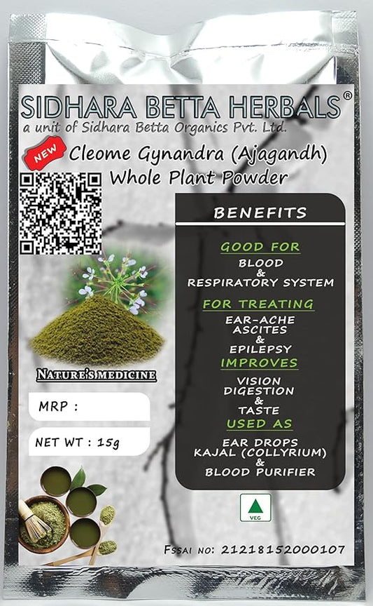 Sidhara Betta Herbals Cleome Gynandra (Ajagandh/Naramballi) Whole Plant Powder - 15 gms