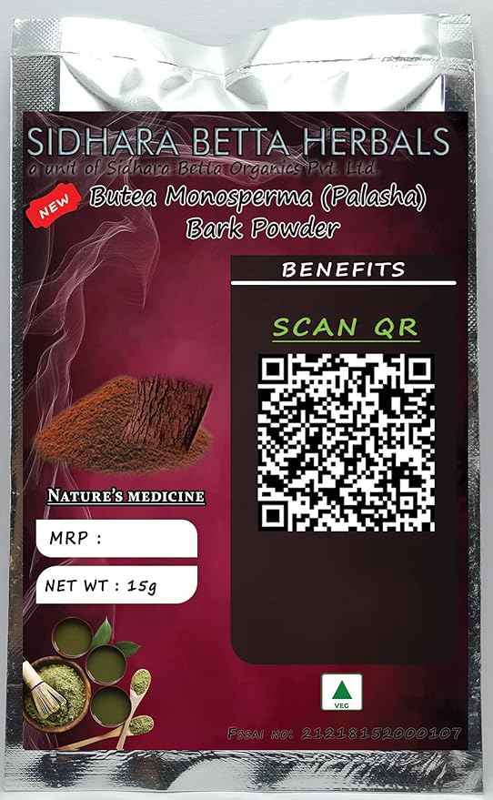 Sidhara Betta Herbals Butea Monosperma (Palasa) Bark Powder | Butea Monosperma Bark - 15 gms