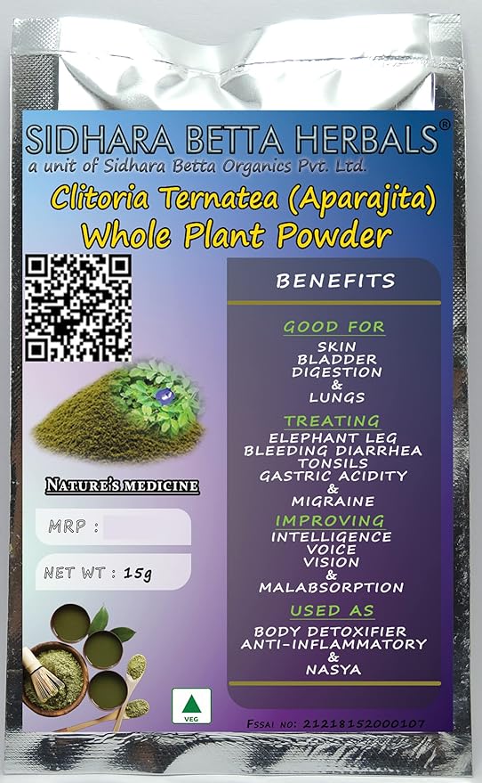 Sidhara Betta Herbals Clitoria Ternatea (Aparajita) Whole Plant Powder - 15 gms