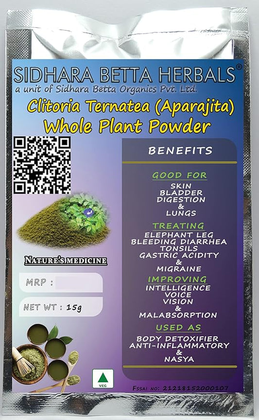 Sidhara Betta Herbals Clitoria Ternatea (Aparajita) Whole Plant Powder - 15gms