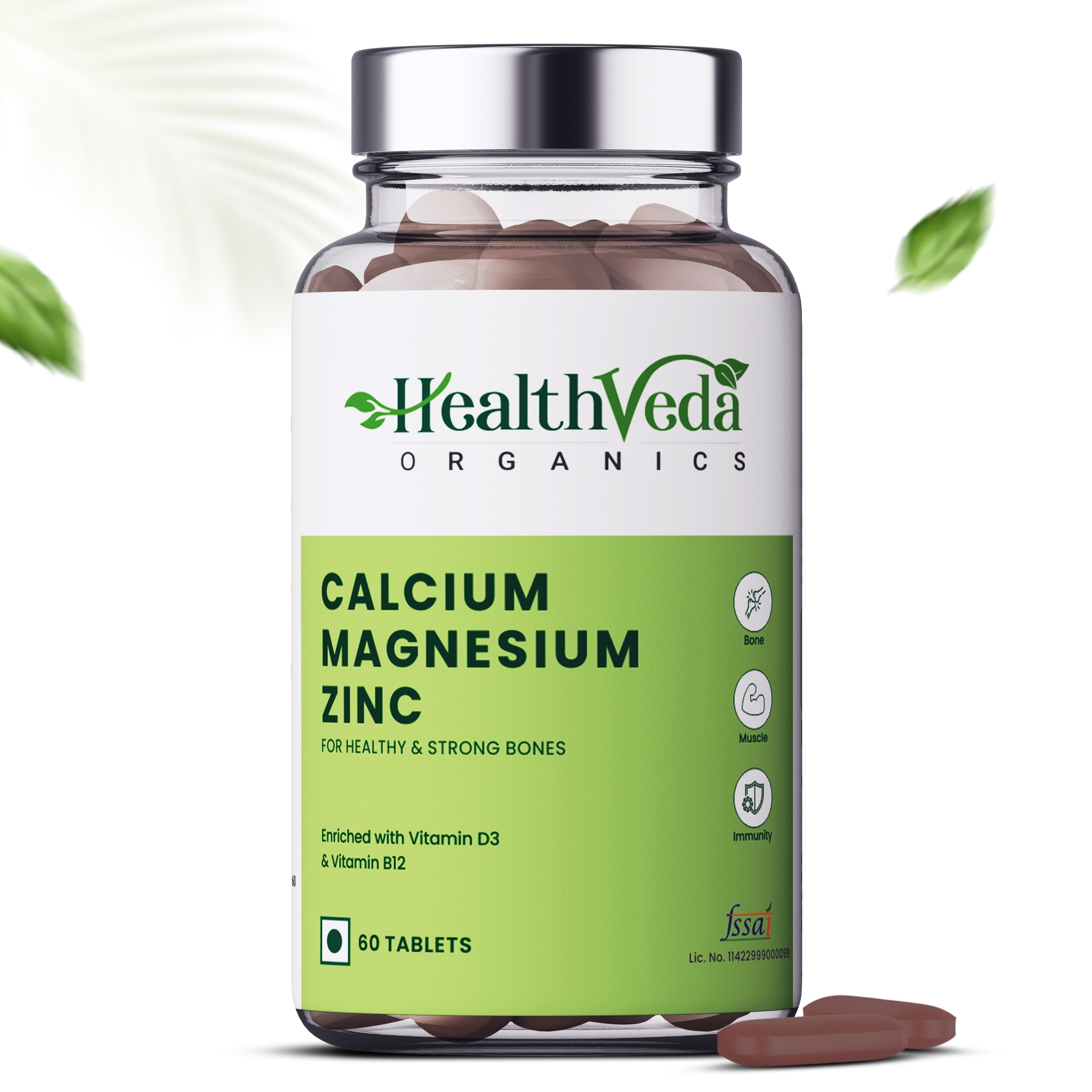 Health Veda Organics Calcium Magnesium Zinc Tablets 1000mg - 60 tabs