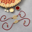 Brass Swastik & Lotus Design Rakhi Cum Keychain Cum Bookmark | Set of 2